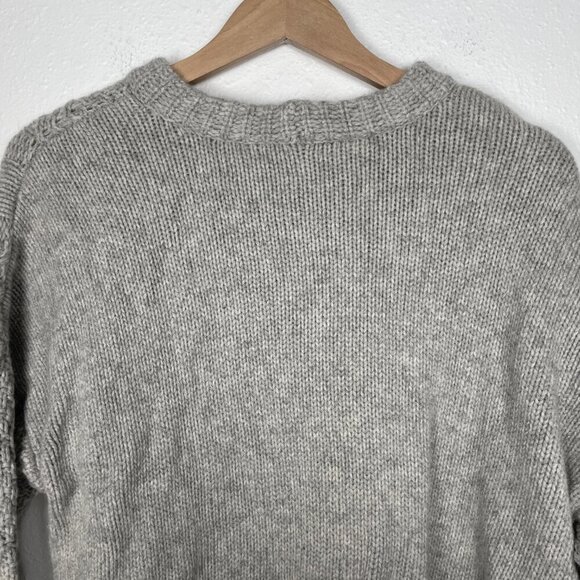 JCREW Size Medium 100% Wool Cable Knit Fisherman Asymmetrical Zip Gray Sweater - Picture 8 of 12